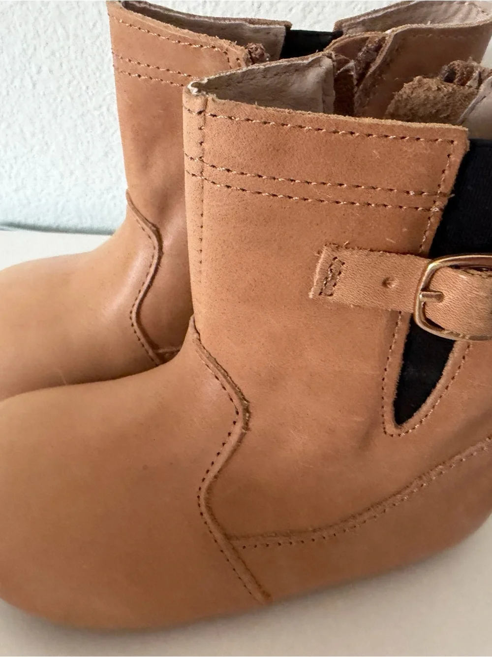 Kids Tan Leather Zip-Back Boots